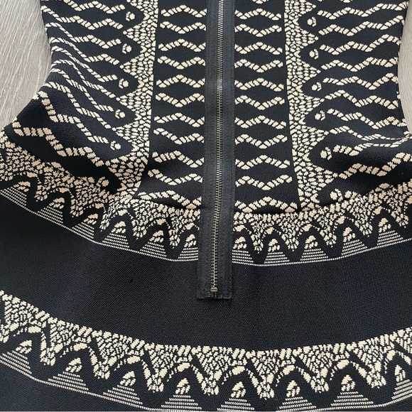 BCBGMaxazria Wilma Dress Black Cream Print Fit Flare Stretch - Picture 11 of 13
